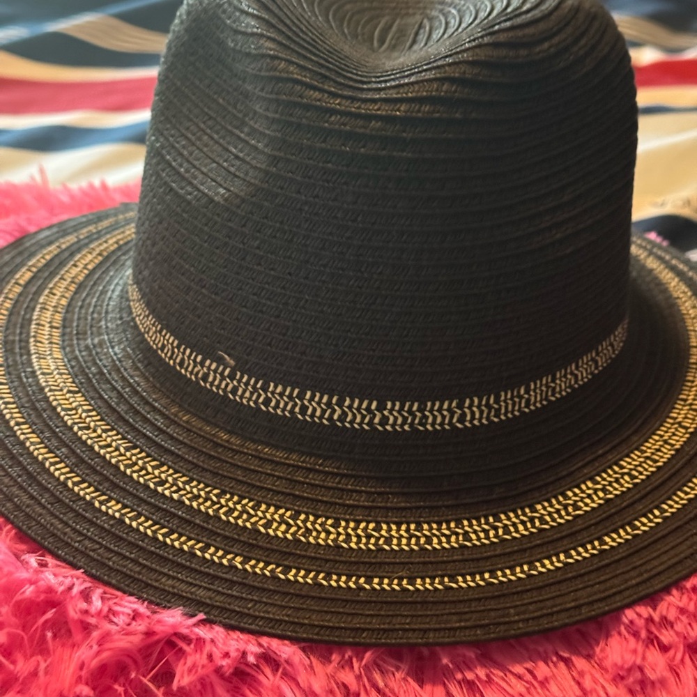 Time and Tru Black Gold Trim Fedora Hat